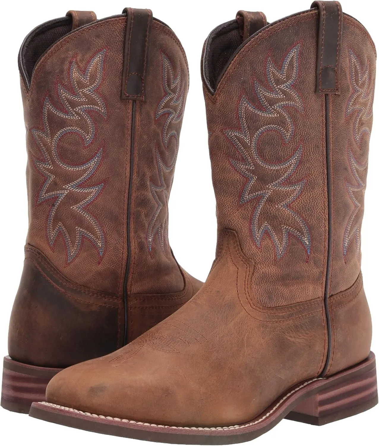 Ad Tec Men's 11in Cowboy Square Toe Western Boots Oil Tumbled Leather - Brown