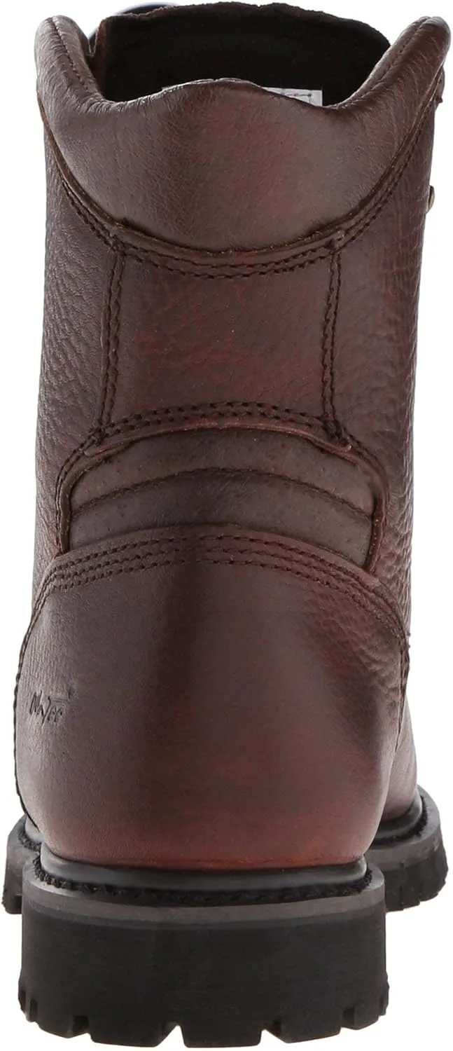 Ad Tec Men's 8in Heavy Duty Waterproof Grain Tumbled Leather Work Boots, Brown - PU Outsole, Removable EVA Cushioned Insole