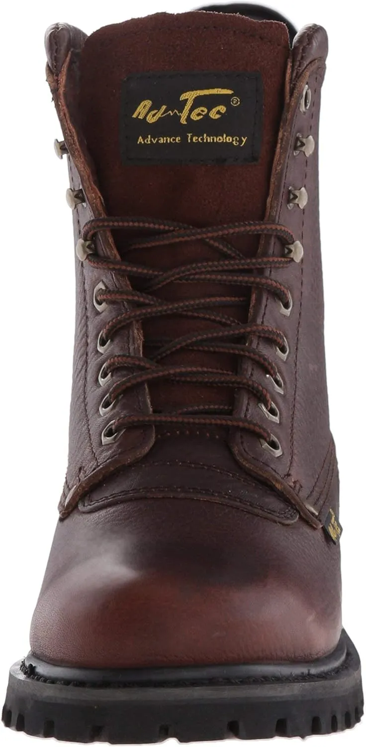 Ad Tec Men's 8in Heavy Duty Waterproof Grain Tumbled Leather Work Boots, Brown - PU Outsole, Removable EVA Cushioned Insole