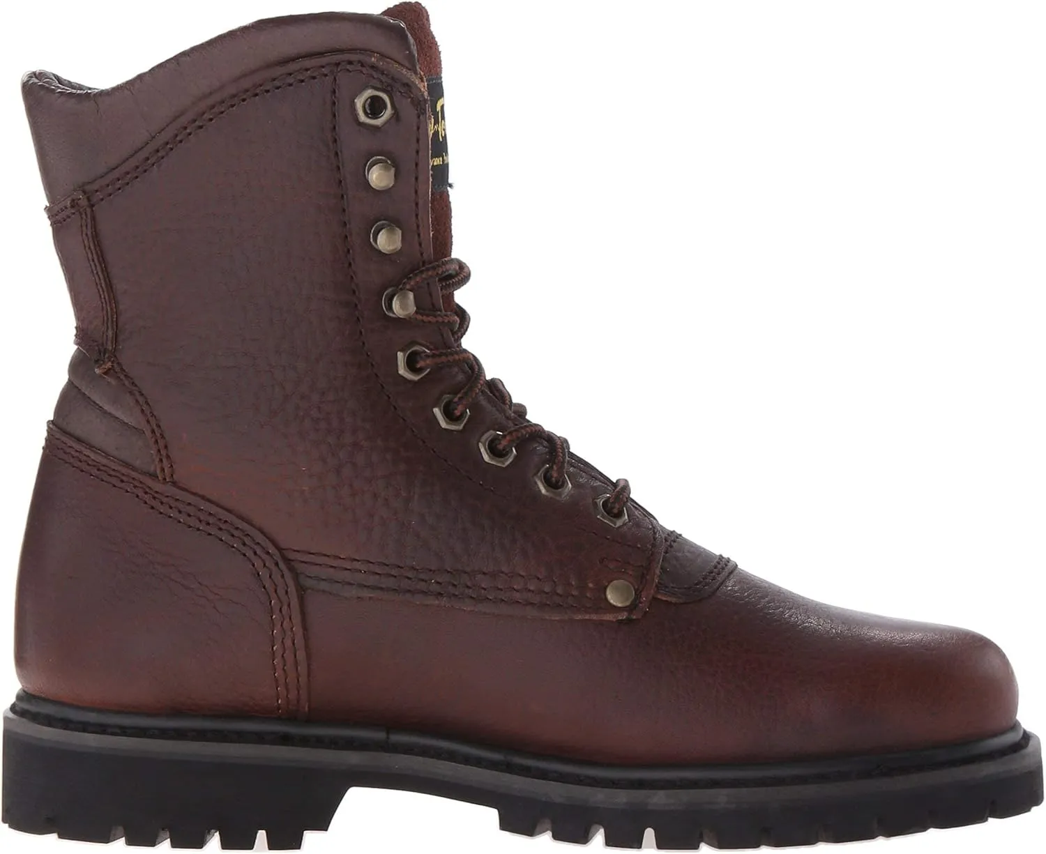 Ad Tec Men's 8in Heavy Duty Waterproof Grain Tumbled Leather Work Boots, Brown - PU Outsole, Removable EVA Cushioned Insole