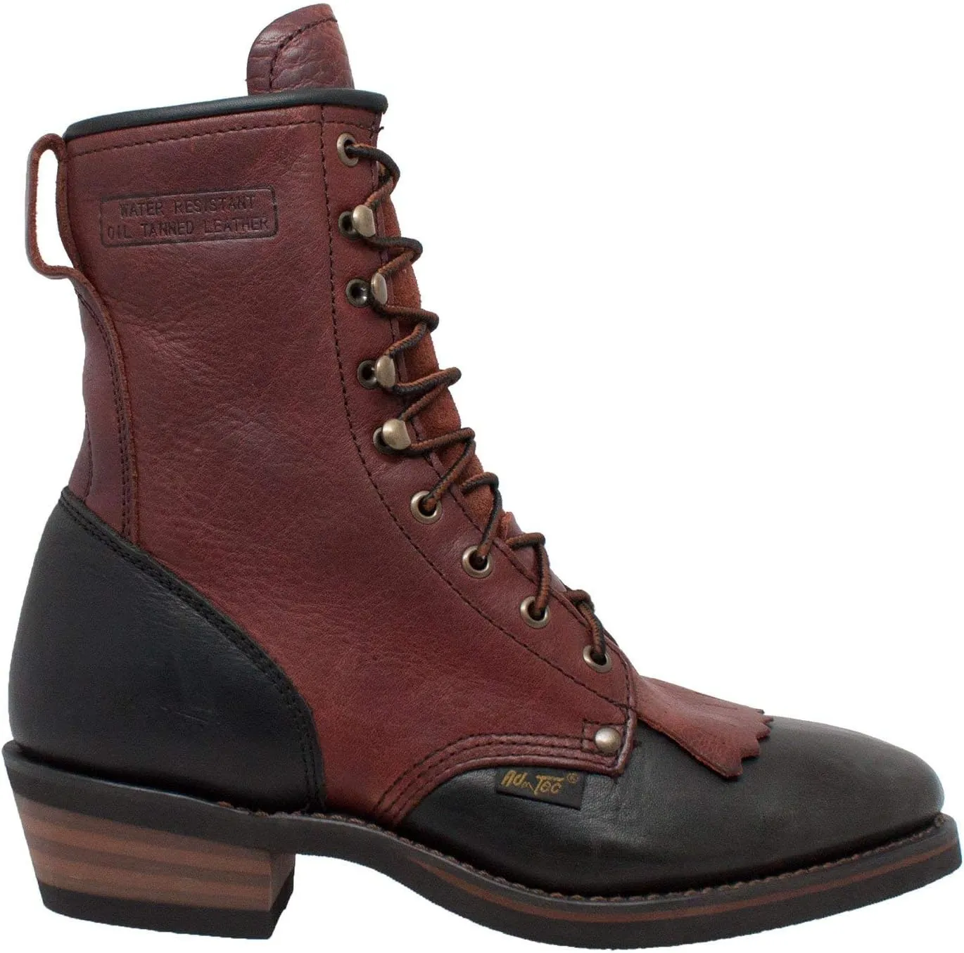 Ad Tec Men's 9" Packer Full Grain Tumbled Leather Work Boot - Non-Slip and Oil Resistant Rubber Sole - Suitable for Riding, Hiking, and Construction - Chestnut/Black