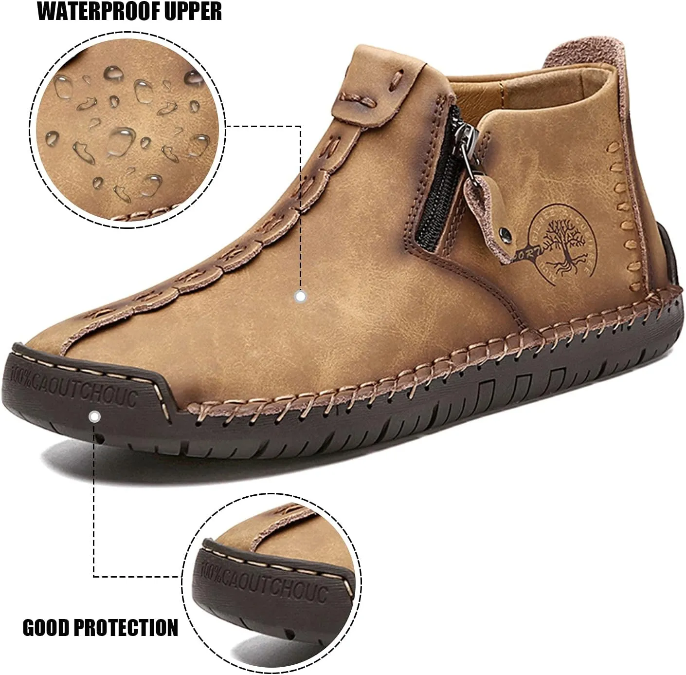 alcubieree Mens Casual Leather Shoes Ankle Chukka Boots Slip On Lightweight Loafers Mid top Walking Driving Shoes for Male