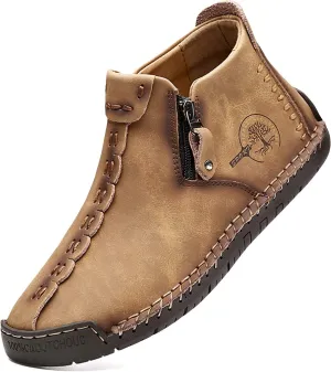 alcubieree Mens Casual Leather Shoes Ankle Chukka Boots Slip On Lightweight Loafers Mid top Walking Driving Shoes for Male