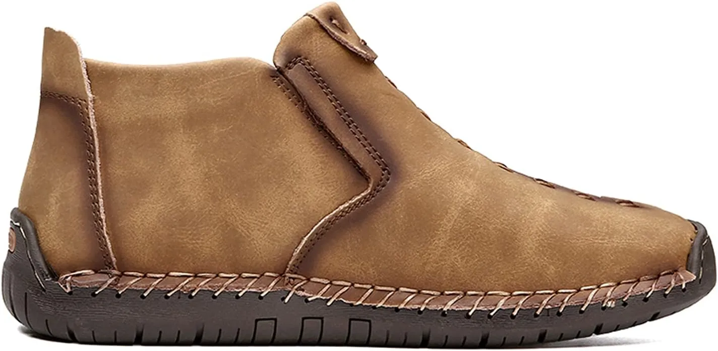alcubieree Mens Casual Leather Shoes Ankle Chukka Boots Slip On Lightweight Loafers Mid top Walking Driving Shoes for Male