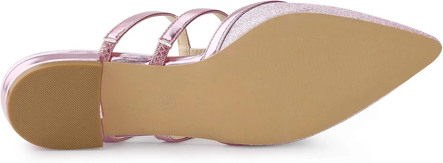 Allegra K Women's Glitter Pointed Toe Flat Mules