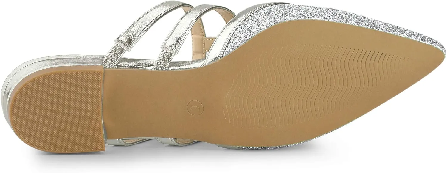 Allegra K Women's Glitter Pointed Toe Flat Mules