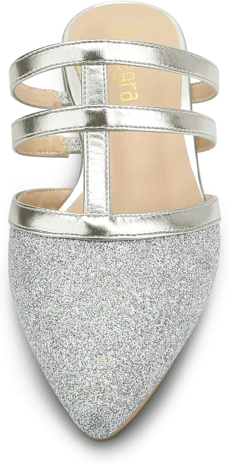 Allegra K Women's Glitter Pointed Toe Flat Mules