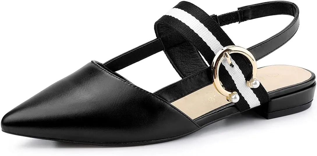 Allegra K Women's Pointed Toe Slingback Flat Mules