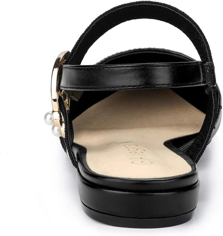 Allegra K Women's Pointed Toe Slingback Flat Mules