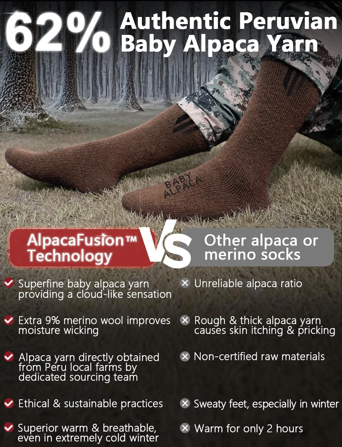 Alpaca Wool Heavyweight Thermal Boot Socks Winter Hunting Hiking Working Cold Weather Cushioned