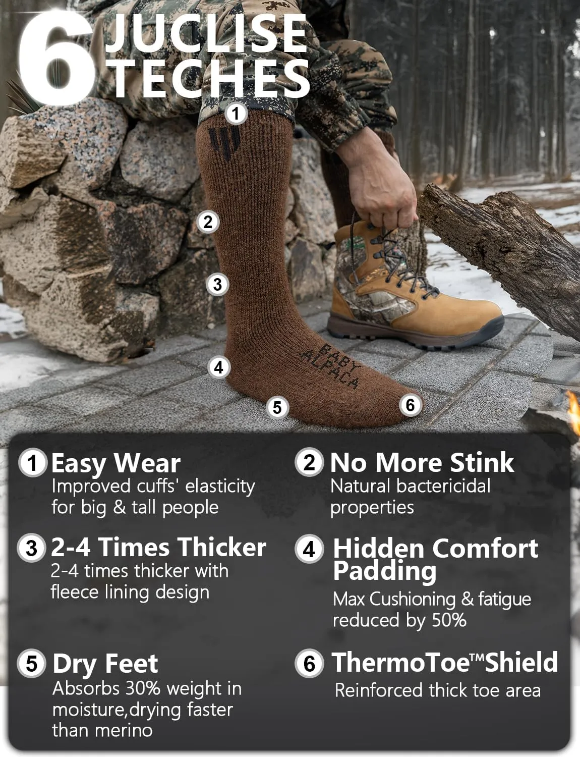 Alpaca Wool Heavyweight Thermal Boot Socks Winter Hunting Hiking Working Cold Weather Cushioned