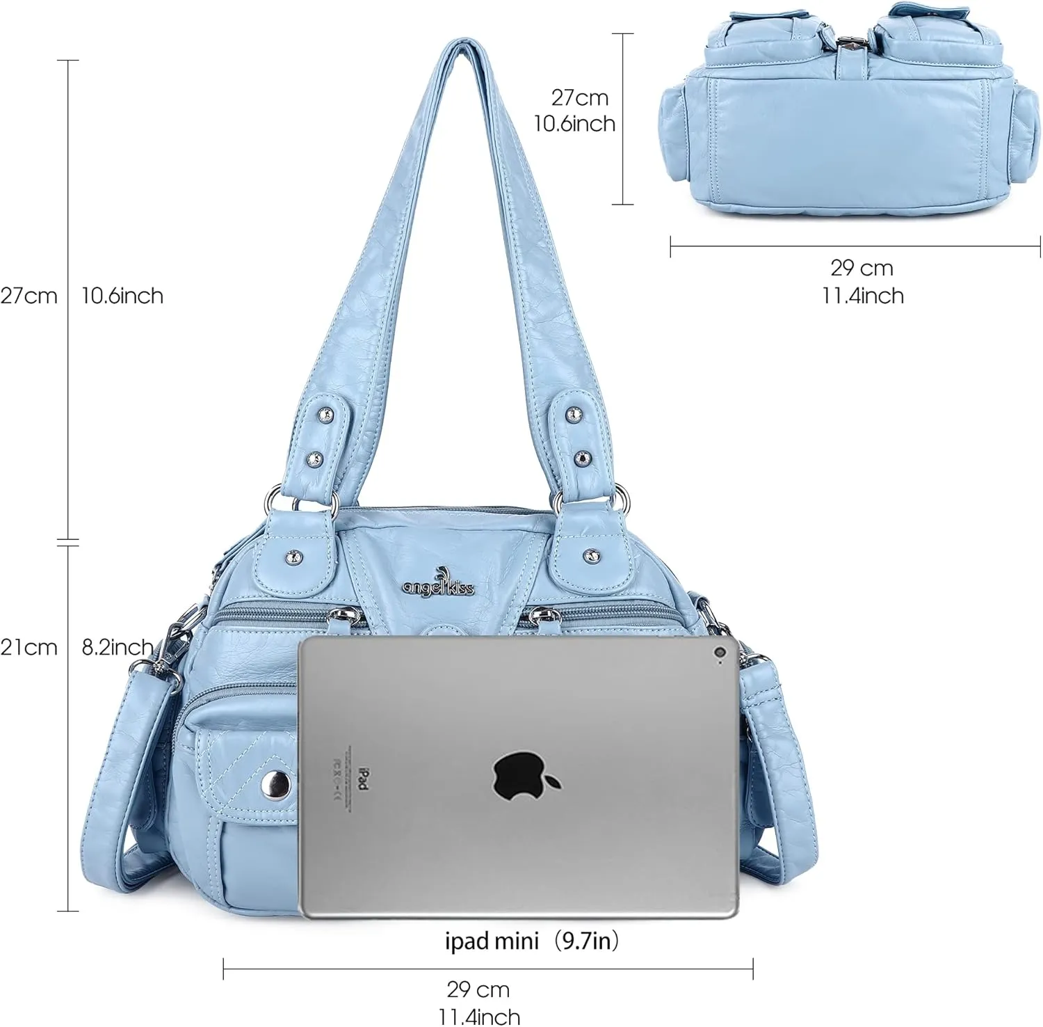 Angel Kiss Hobo Crossbody Purses for Women Shoulder Bag Multipocket Soft Hobo Purses Removable Strap Leather Handbags