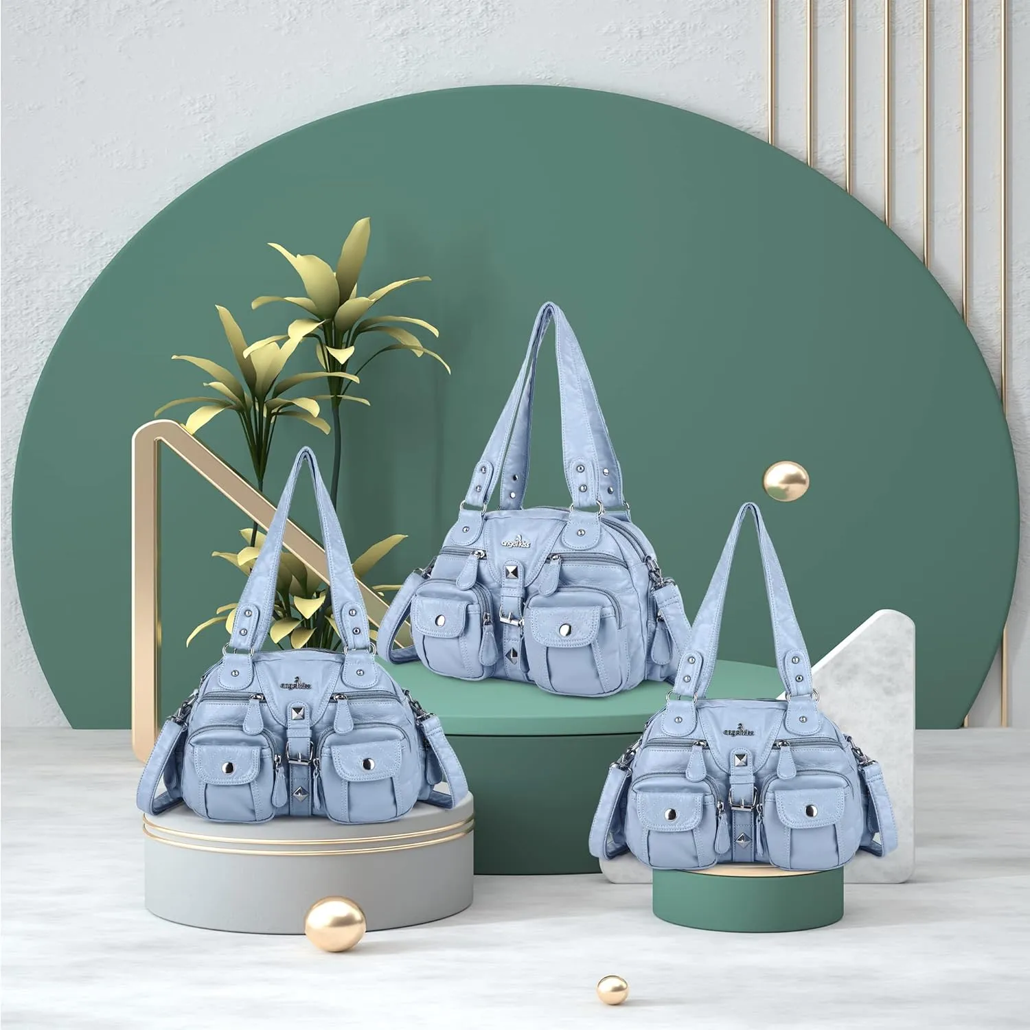 Angel Kiss Hobo Crossbody Purses for Women Shoulder Bag Multipocket Soft Hobo Purses Removable Strap Leather Handbags