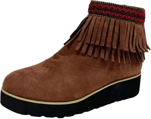 Ankle Boots for Women Comfortable Women Boots Ankle Boots Suede Frosted Tassel Soft Sole Thick Wedge Heel Ankle Boots