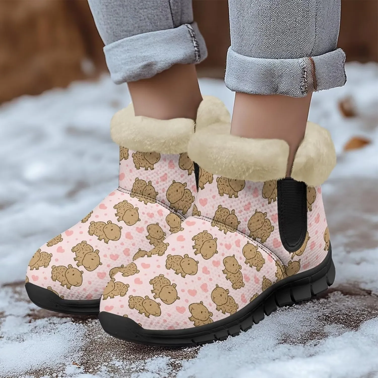Ankle Boots for Women Waterproof Insulated Warm Fur Lined Snow Boot Winter Outdoor Anti-Slip Lightweight Walking Hiking Booties Shoes