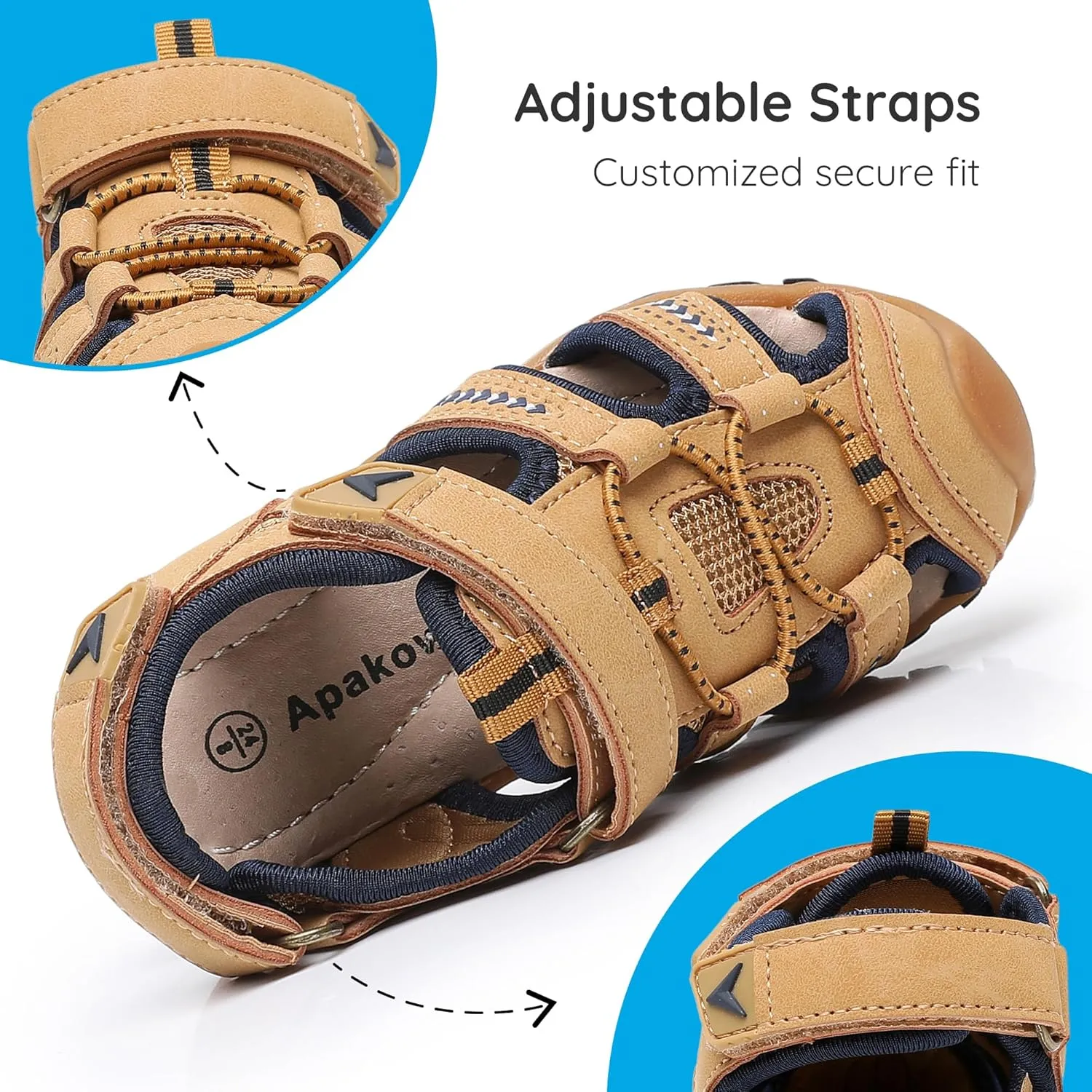 Apakowa Kid's Boy's Girl's Soft Sole Close Toe Sport Beach Sandals (Toddler/Little Kid)