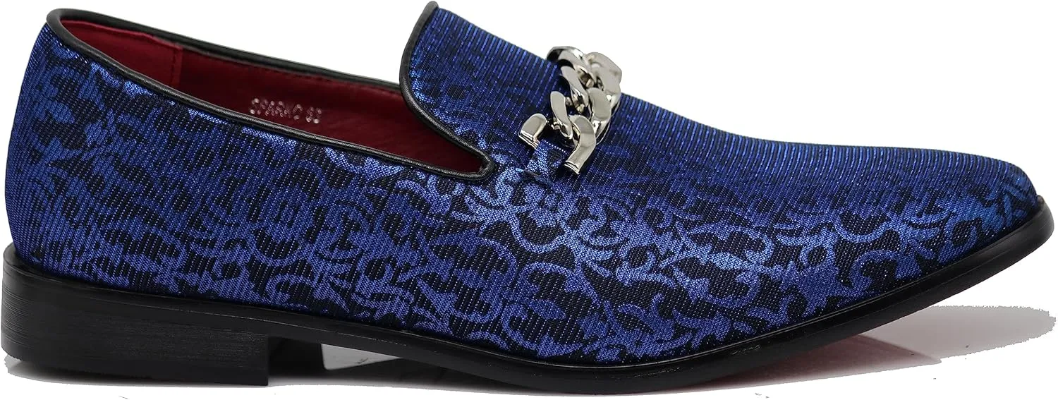 ARK1 Men's Vintage Satin Silky Floral Fashion Dress Loafer Slip On Tuxedo Formal Dress Shoes Designer