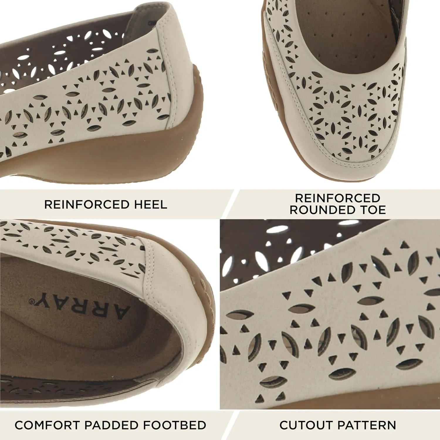 ARRAY Women's Jordan Cutout Comfort Flat with Rubber Sole