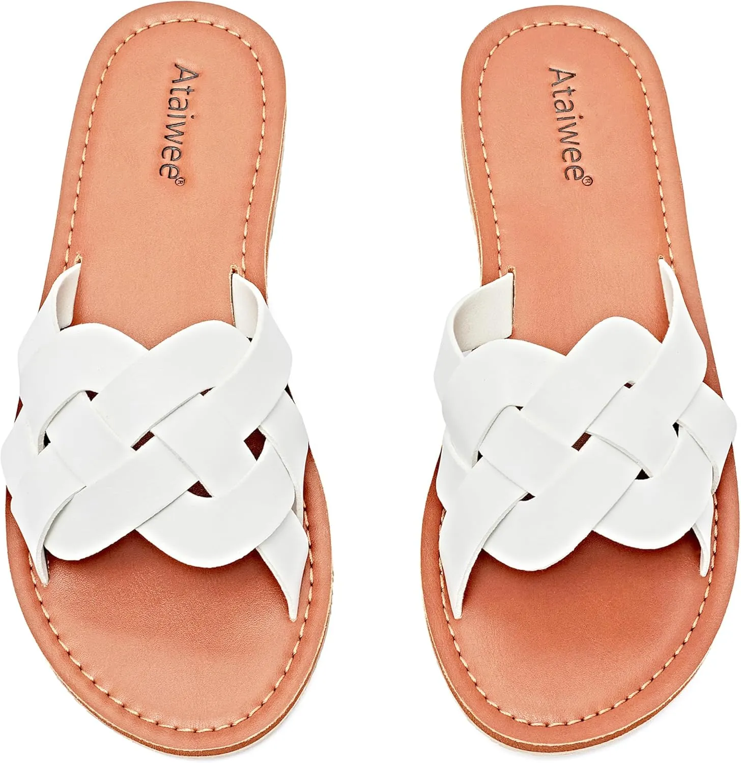 Ataiwee Women's Flat Slide Sandals - Fashion Slip On Flat Summer Shoes.