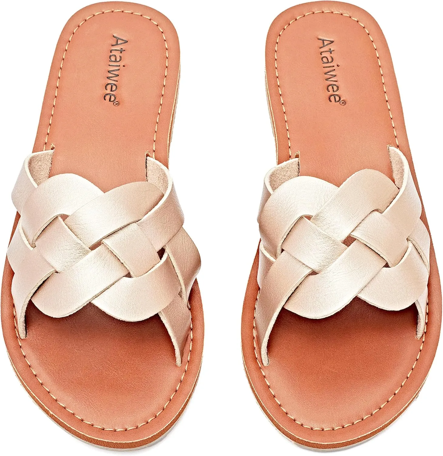Ataiwee Women's Flat Slide Sandals - Fashion Slip On Flat Summer Shoes.