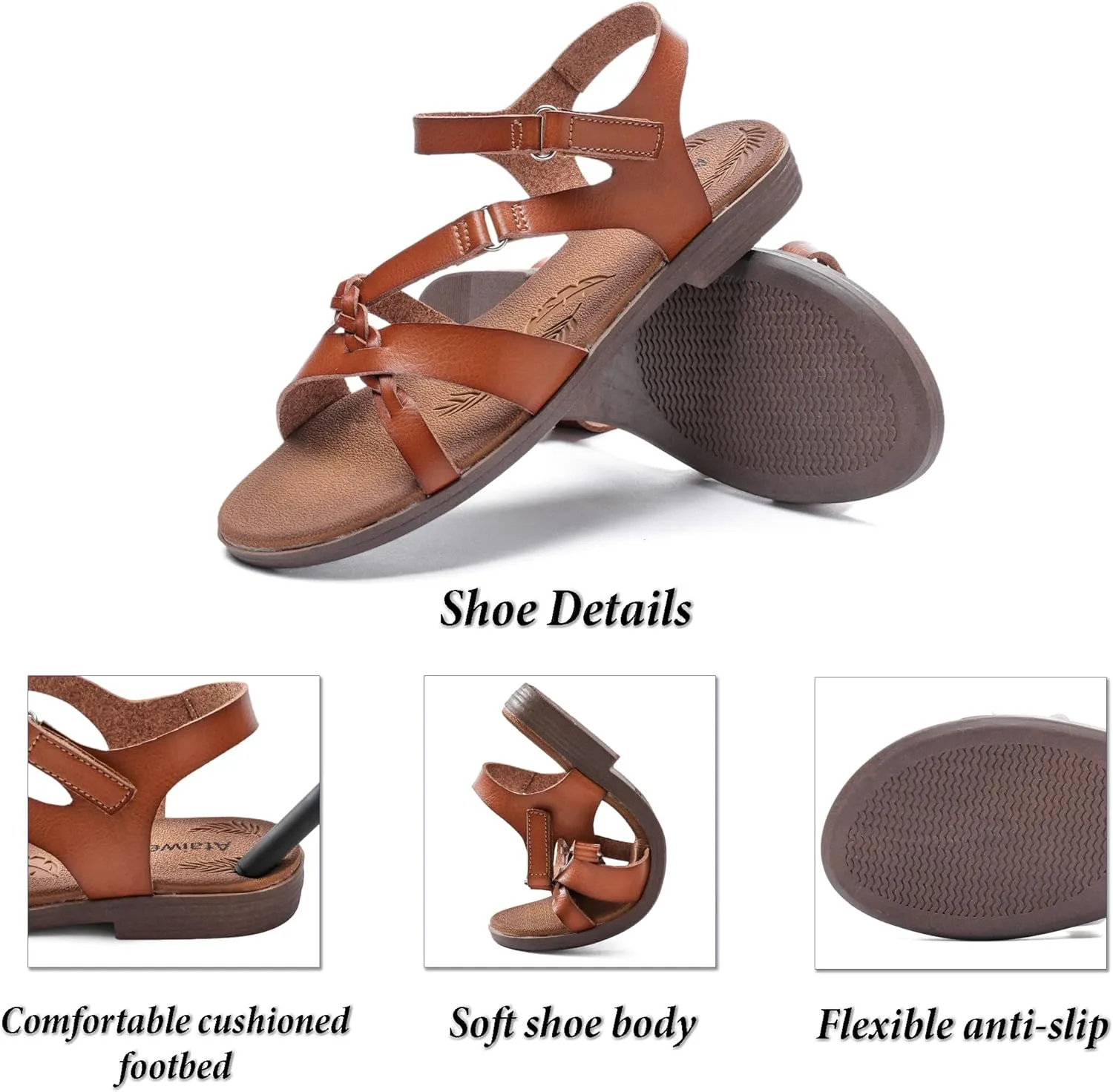 Ataiwee Women's Flat Slide Sandals - Fashion Slip On Flat Summer Shoes.