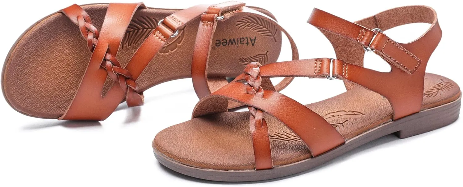 Ataiwee Women's Flat Slide Sandals - Fashion Slip On Flat Summer Shoes.