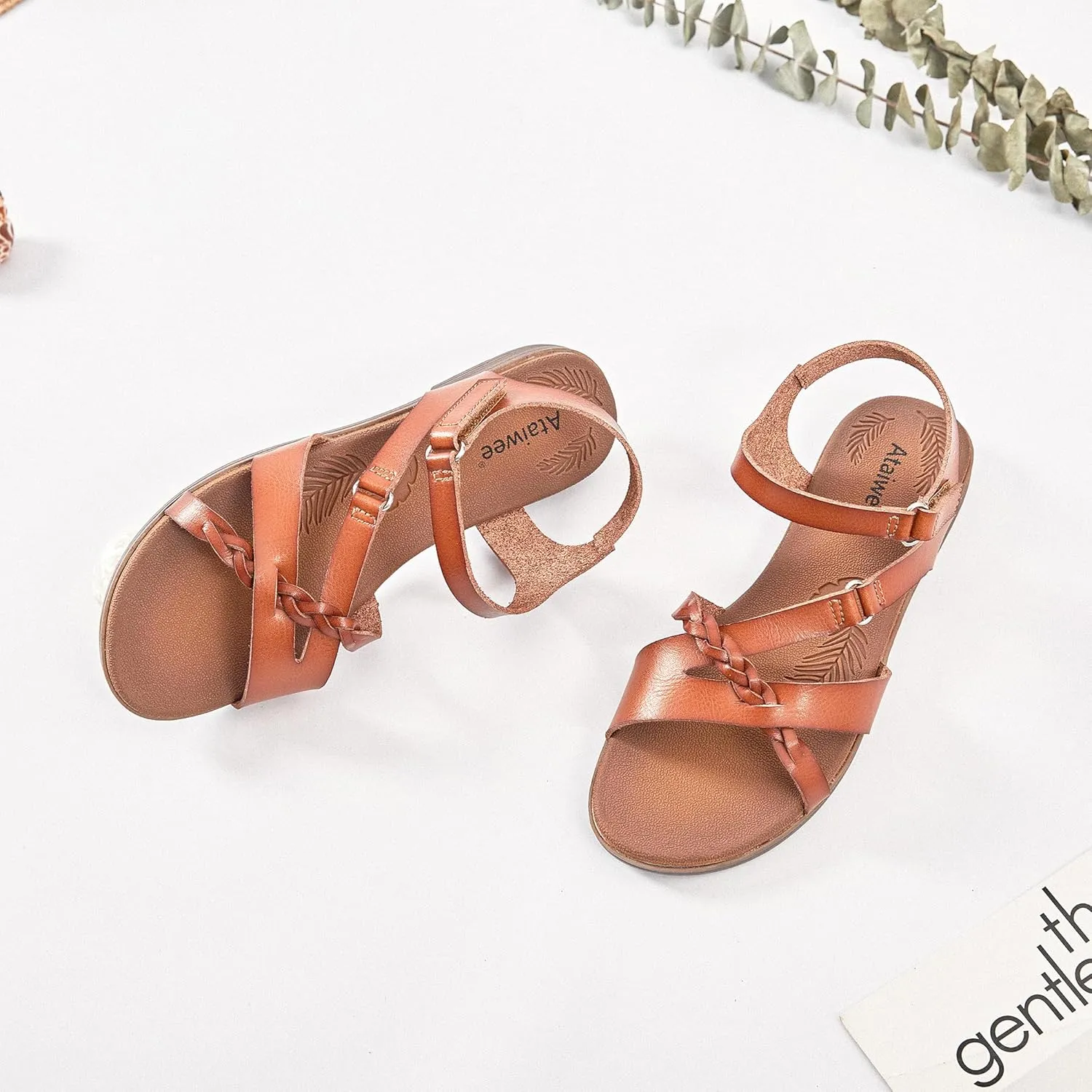 Ataiwee Women's Flat Slide Sandals - Fashion Slip On Flat Summer Shoes.