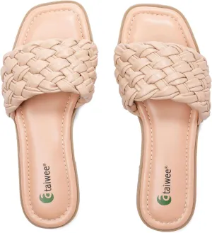 Ataiwee Women's Flat Slide Sandals - Fashionable Braided Elegant Cross Strap Flat Summer Sandals.