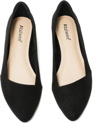 Ataiwee Women's Wide Width Flat Shoes, Classic Dressy Pointed Suede Cozy Slip on Soft Ballet Flats.