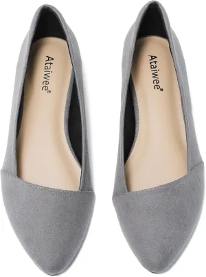 Ataiwee Women's Wide Width Flat Shoes, Classic Dressy Pointed Suede Cozy Slip on Soft Ballet Flats.