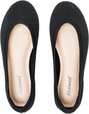 Ataiwee Women's Wide Width Flat Shoes - Dressy Knitted Soft Breathable Cute Slip-On Ballet Flats.