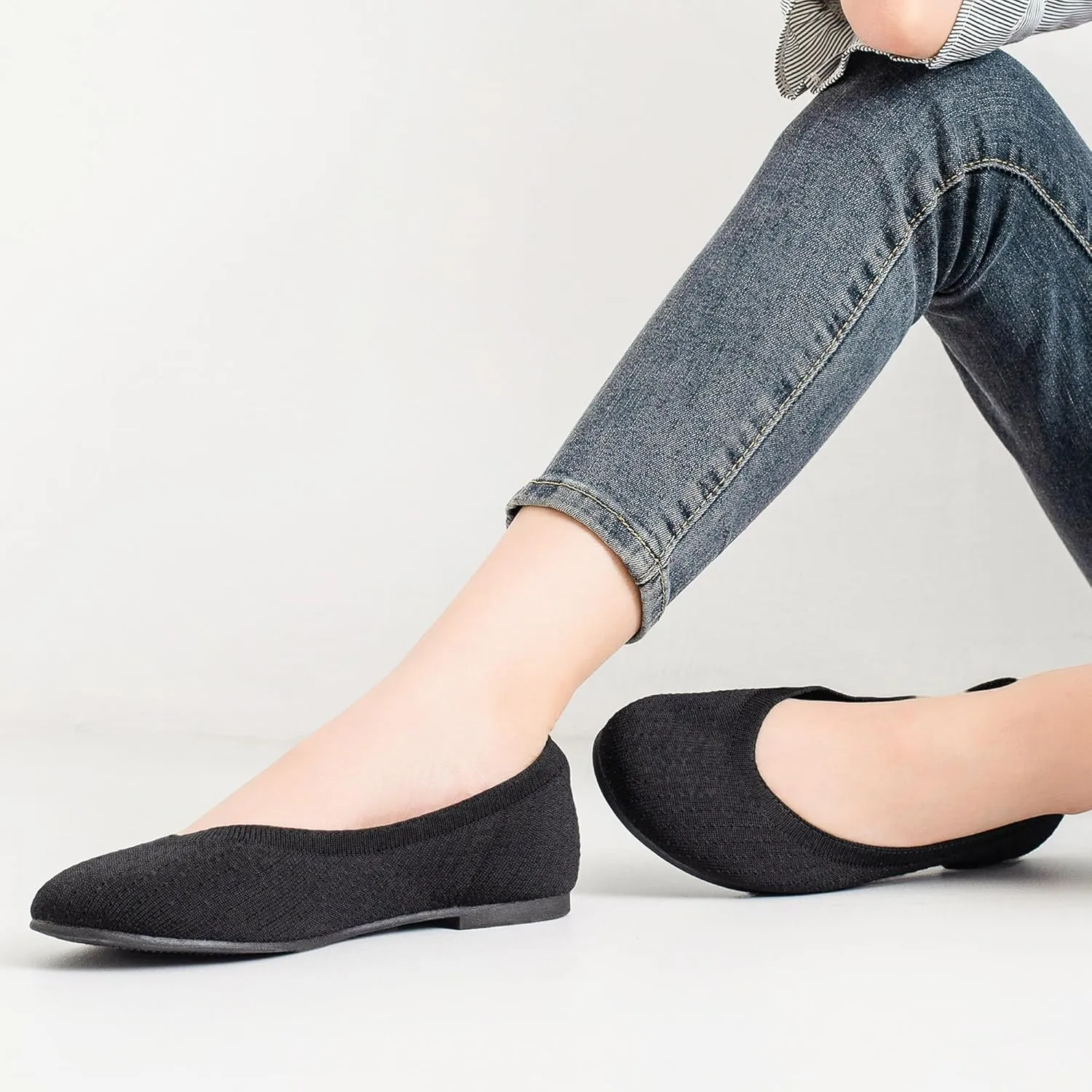 Ataiwee Women's Wide Width Flat Shoes - Dressy Knitted Soft Breathable Cute Slip-On Ballet Flats.