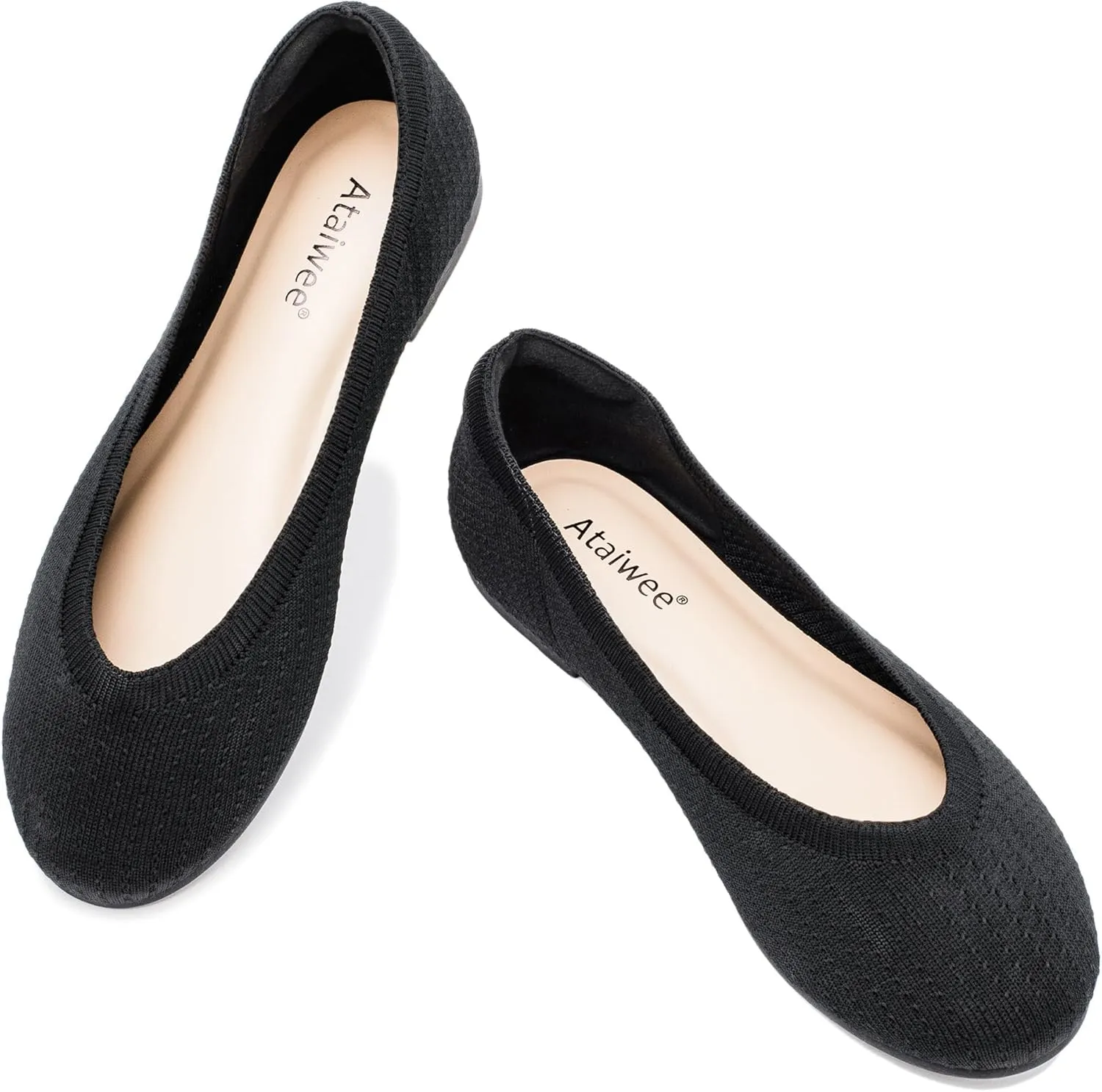 Ataiwee Women's Wide Width Flat Shoes - Dressy Knitted Soft Breathable Cute Slip-On Ballet Flats.