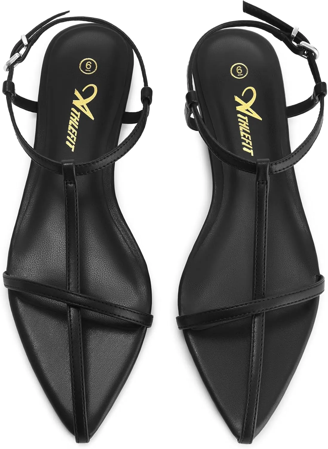 Athlefit Flat Sandals for Women Comfortable Buckle Strappy Sandals Pointed Open Toe Ankle Strap Sandals
