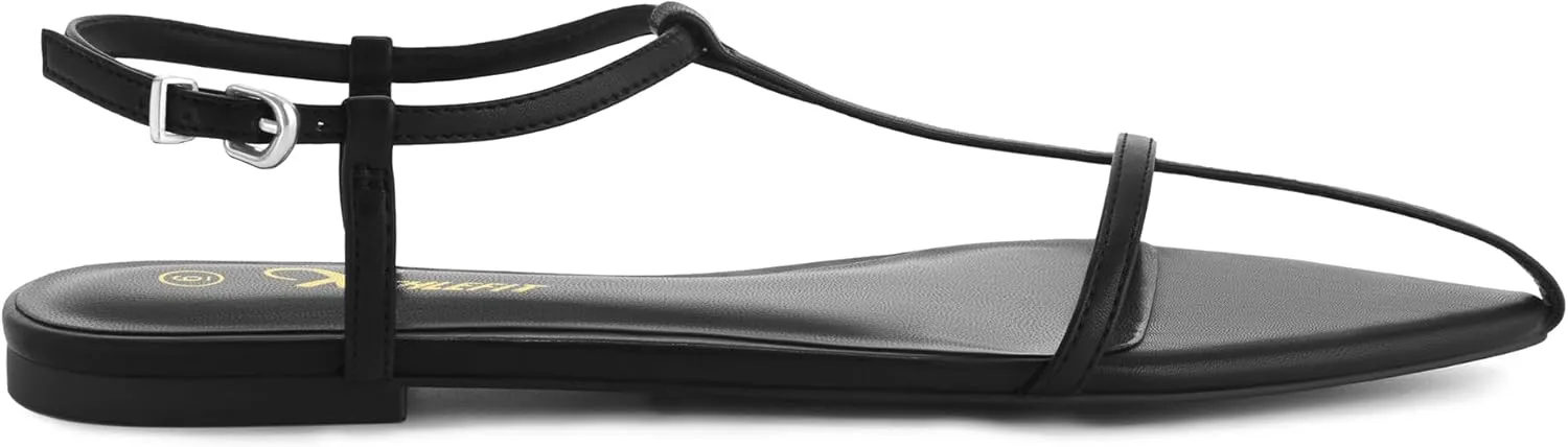 Athlefit Flat Sandals for Women Comfortable Buckle Strappy Sandals Pointed Open Toe Ankle Strap Sandals