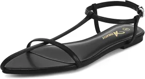 Athlefit Flat Sandals for Women Comfortable Buckle Strappy Sandals Pointed Open Toe Ankle Strap Sandals
