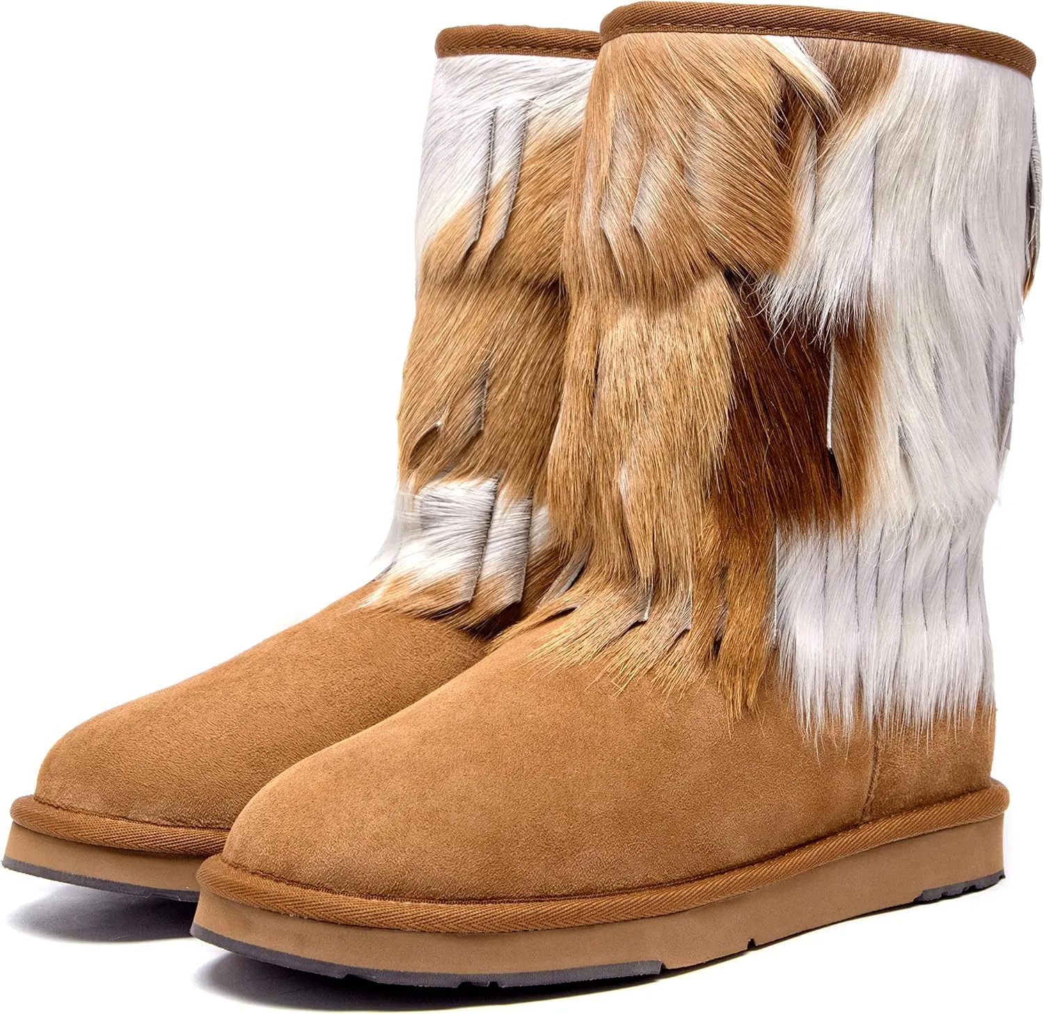 AU&MU Aumu Women's Fur Boot Furry Fluffy Mid-Calf Boots Warm Comfortable Outdoor Snow boots