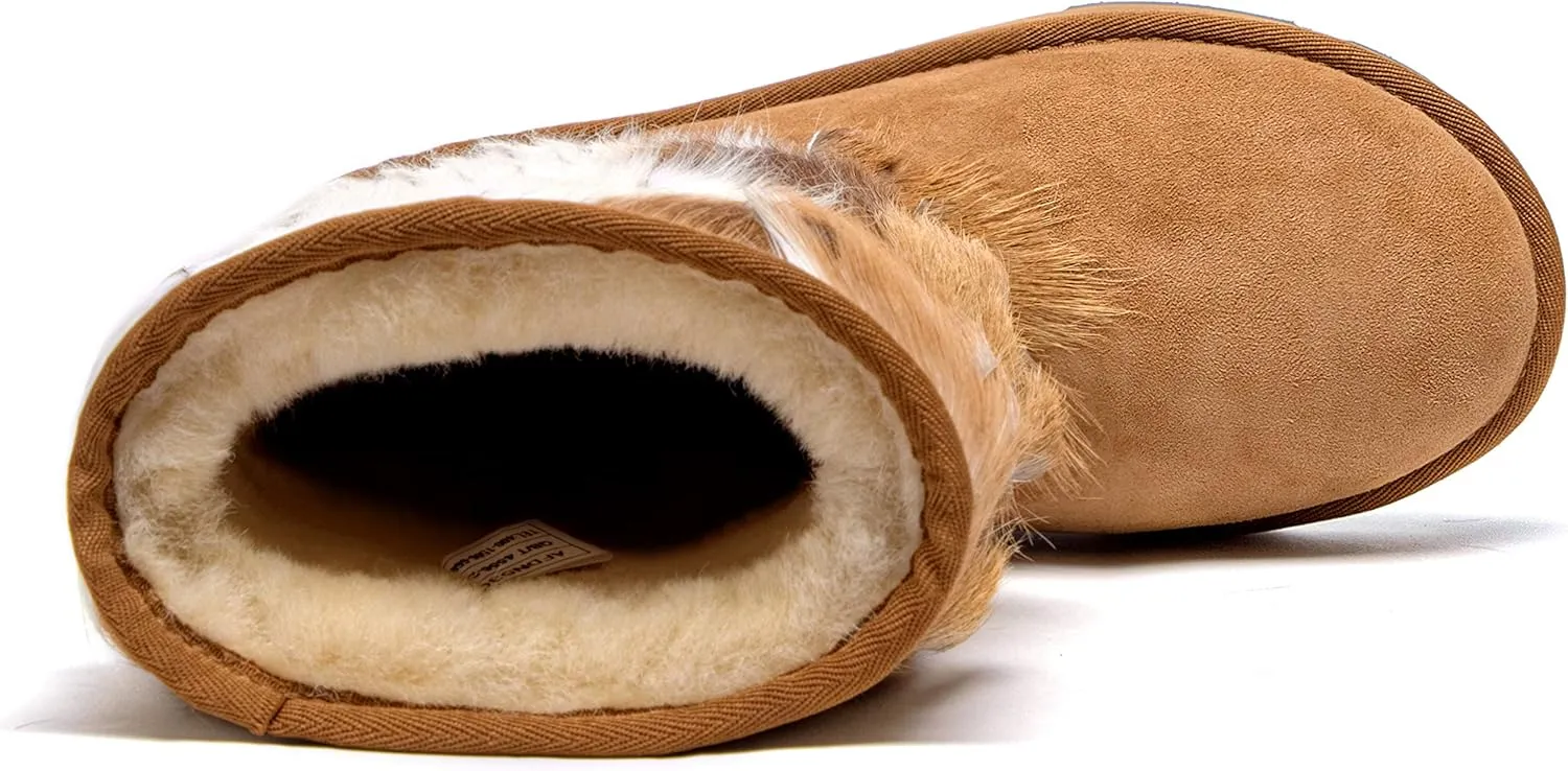 AU&MU Aumu Women's Fur Boot Furry Fluffy Mid-Calf Boots Warm Comfortable Outdoor Snow boots