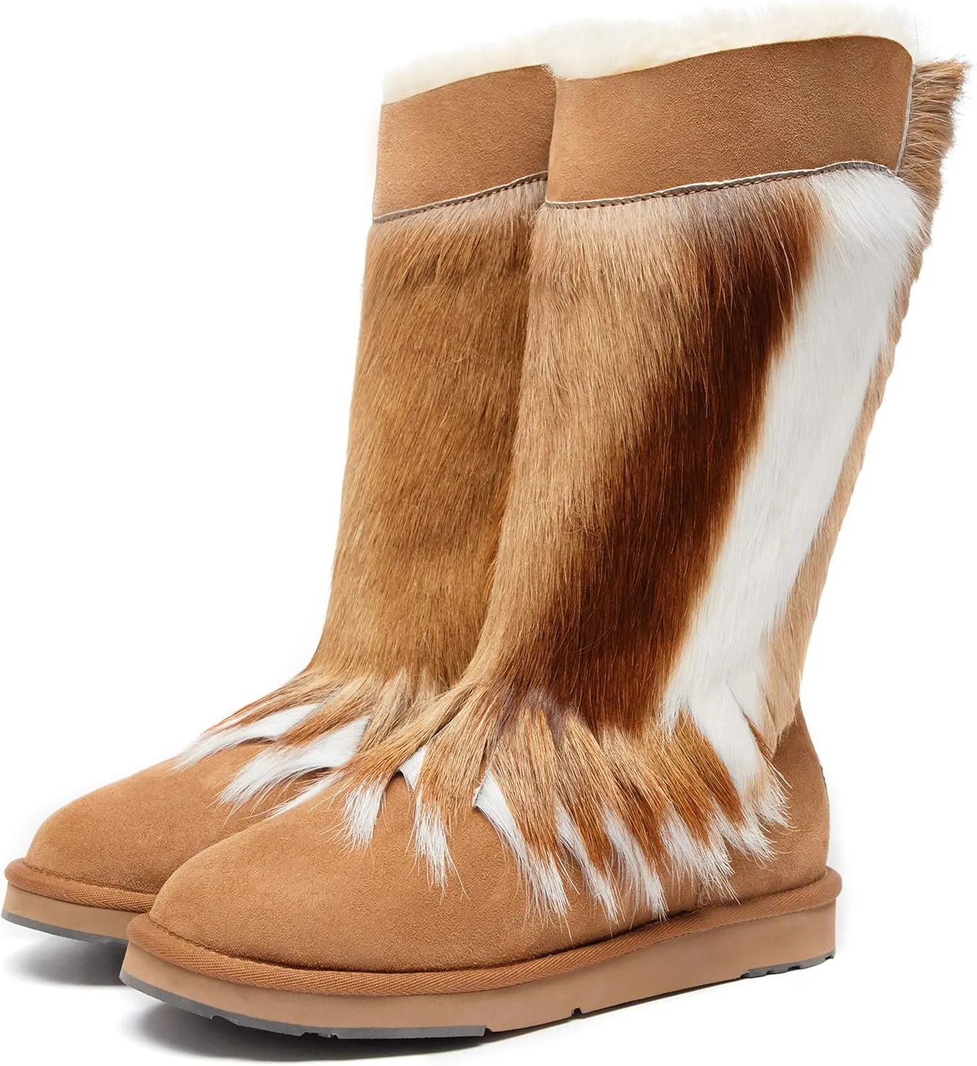 AU&MU Aumu Women's Fur Boot Furry Fluffy Mid-Calf Boots Warm Comfortable Outdoor Snow boots