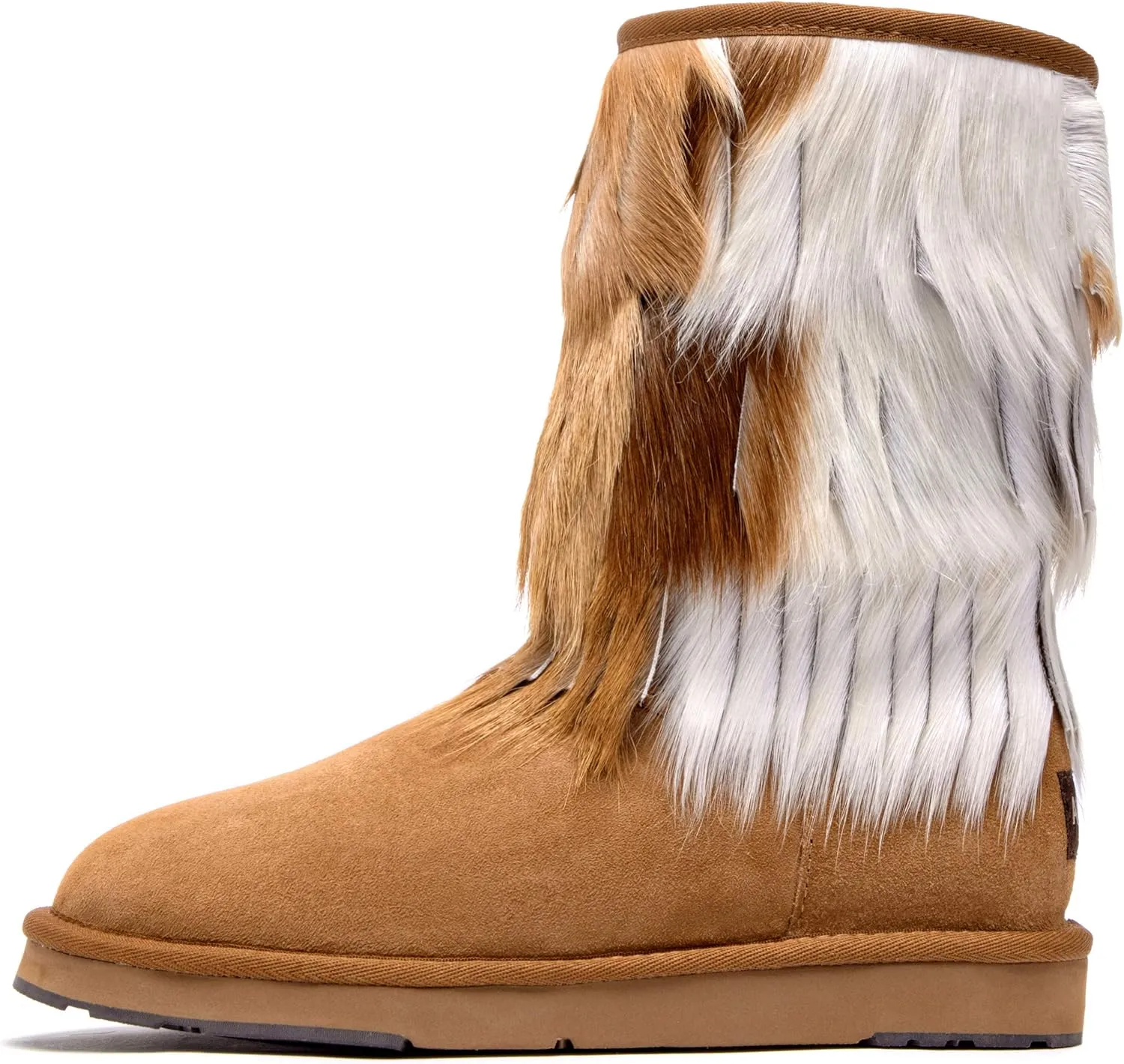 AU&MU Aumu Women's Fur Boot Furry Fluffy Mid-Calf Boots Warm Comfortable Outdoor Snow boots