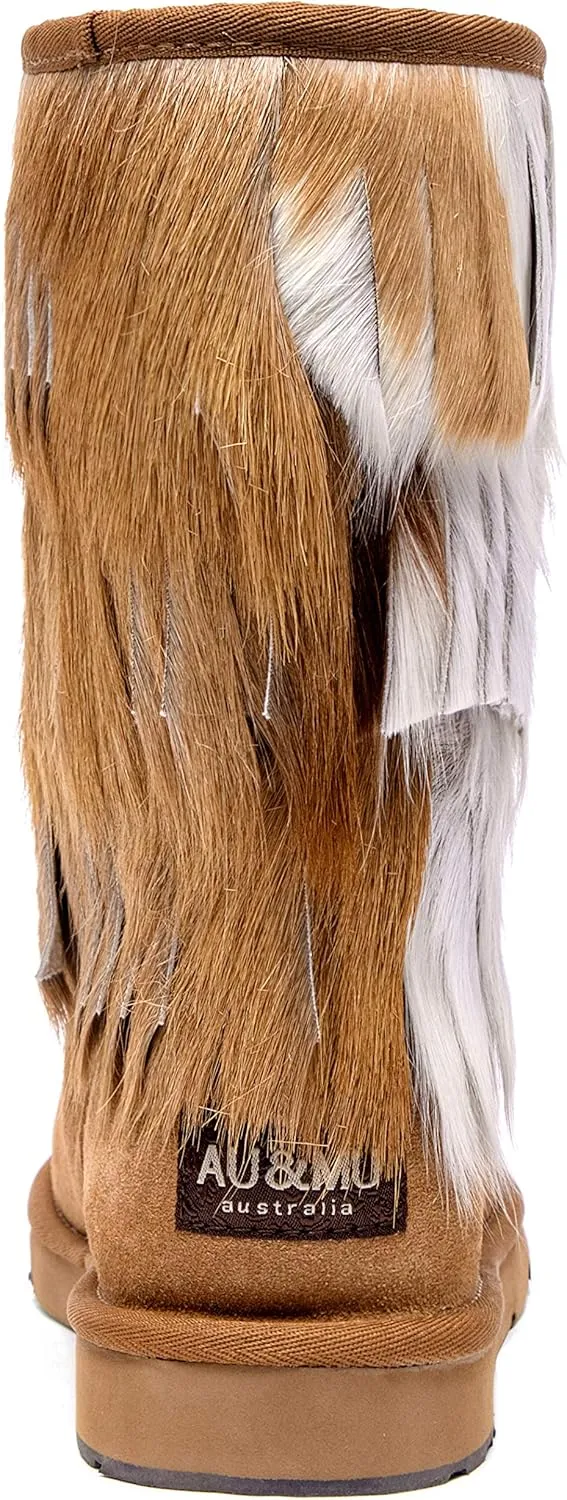 AU&MU Aumu Women's Fur Boot Furry Fluffy Mid-Calf Boots Warm Comfortable Outdoor Snow boots