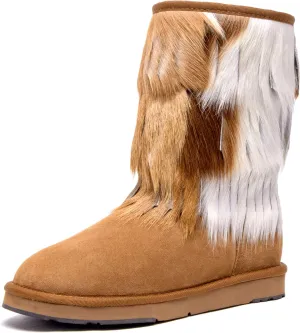 AU&MU Aumu Women's Fur Boot Furry Fluffy Mid-Calf Boots Warm Comfortable Outdoor Snow boots