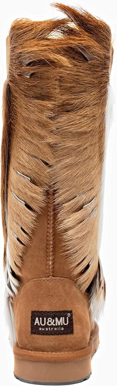 AU&MU Aumu Women's Fur Boot Furry Fluffy Mid-Calf Boots Warm Comfortable Outdoor Snow boots