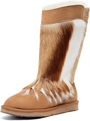 AU&MU Aumu Women's Fur Boot Furry Fluffy Mid-Calf Boots Warm Comfortable Outdoor Snow boots