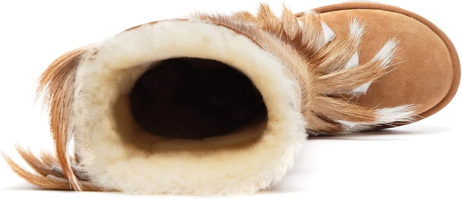 AU&MU Aumu Women's Fur Boot Furry Fluffy Mid-Calf Boots Warm Comfortable Outdoor Snow boots