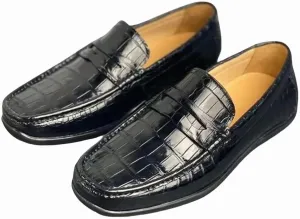 Authentic Crocodile Skin Antiskid Sole Men's Black Soft Casual Moccasins Shoes Genuine Alligator Leather Male Slip-on Flats