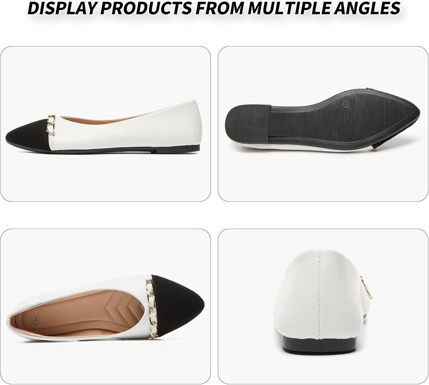 BABUDOG Women's Black Flats Shoes,White Dress Shoes for Women,Crimping Faux Suede Ballet Flats Comfortable