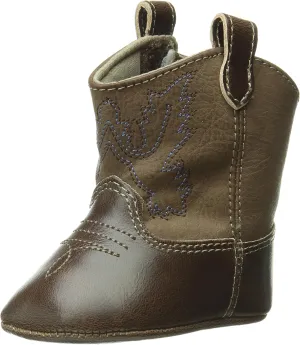 Baby Deer Faux-leather Soft Sole Western Boot for Infant Boys or Girls/Baby First Steps non-Slip with Ornamental Cowboy Stitch and Hook-and-loop Closure