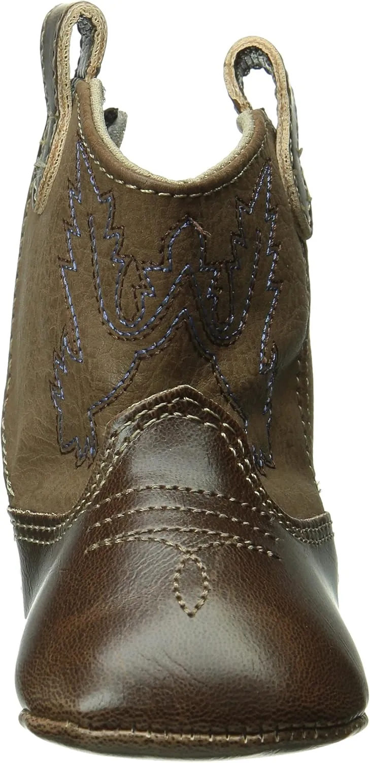 Baby Deer Faux-leather Soft Sole Western Boot for Infant Boys or Girls/Baby First Steps non-Slip with Ornamental Cowboy Stitch and Hook-and-loop Closure