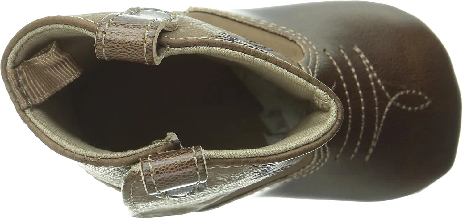 Baby Deer Faux-leather Soft Sole Western Boot for Infant Boys or Girls/Baby First Steps non-Slip with Ornamental Cowboy Stitch and Hook-and-loop Closure